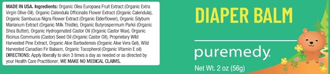Puremedy - Diaper Balm - Baby Rash Healing Ointment, All-Natural Vegan Balm Soothes and Relieves Symptoms of Dry Itchy Flaky Red Skin - 2 oz