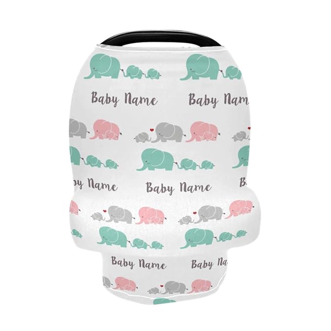 Personalized Baby Car Seat Cover for Babies, Custom Name Baby Car Seats Canopy for Boys Girls, Nursing Breastfeeding Stroller Covers for Infant Newborn, Shower Gift (Cute Elephant)