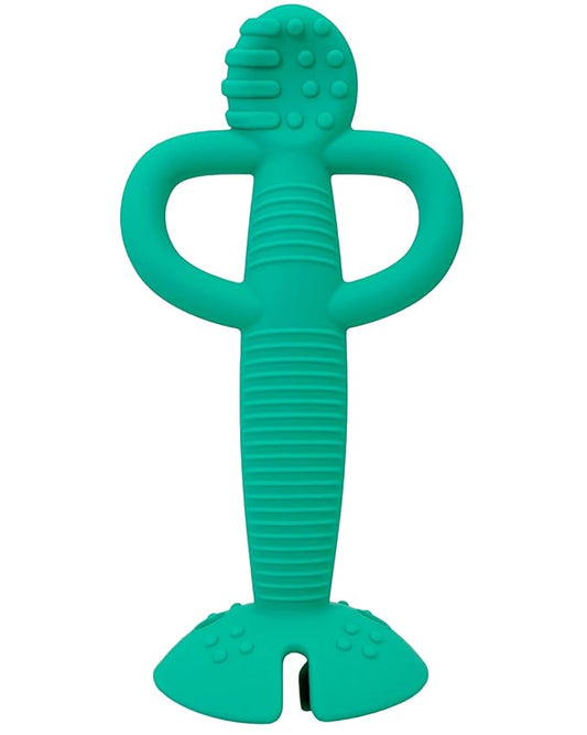 Busy Baby Teething Spoon - 2-in-1 Teether and Training Spoon for Self Feeding, Dishwasher Safe, BPA Free, Food Grade Silicone (Spearmint)