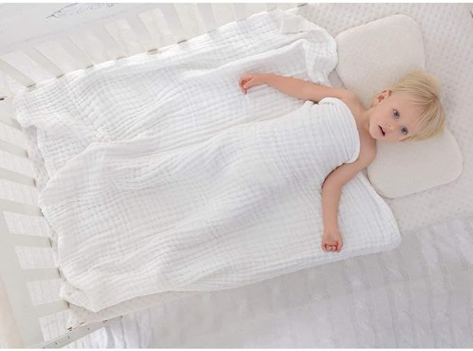 YEBON ProC 2Pcs Baby Muslin Bath Towels, Super Soft Cotton Bath Towel 6 Layers Infant Newborn Swaddle Blanket 41.3 X41.3 Inches,Baby Registry as Shower (White)
