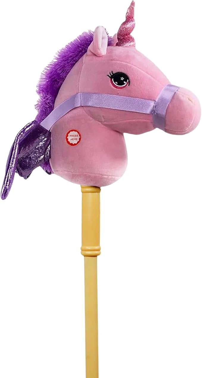 Ponyland: Music Stick Animal - Pink Unicorn - Music Button, Sturdy Two-Piece Stick W/Colorful Soft Plush Animal Head, Pretend Play Toy, Kids Ages 3+