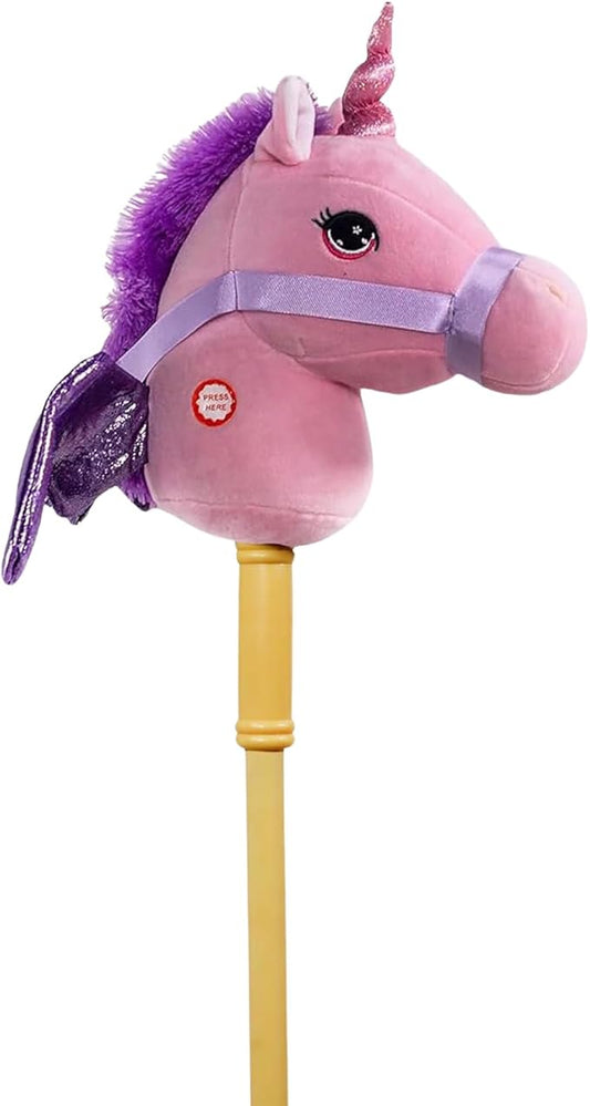 Ponyland: Music Stick Animal - Pink Unicorn - Music Button, Sturdy Two-Piece Stick W/Colorful Soft Plush Animal Head, Pretend Play Toy, Kids Ages 3+