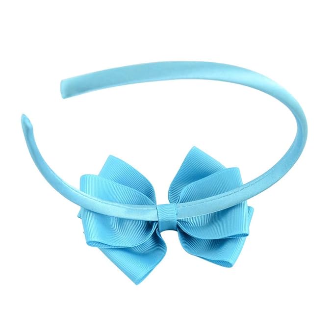 Baby Girl's 4 Inch Double Layer Bow knot Headband Pure Color Ribbed Band Hair Hoop (Rainbow Pink)