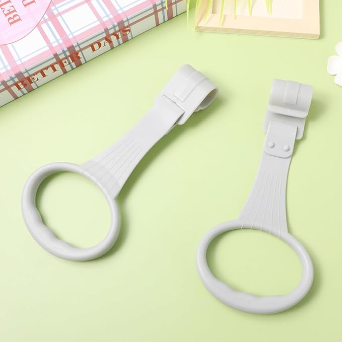 UPKOCH Baby Crib Pull Rings 2 Pairs Infant Standing Safety Handles for Walking Exercise Portable Baby Bed Hanging Rings 7.67X3.54 Inch Smooth Edges