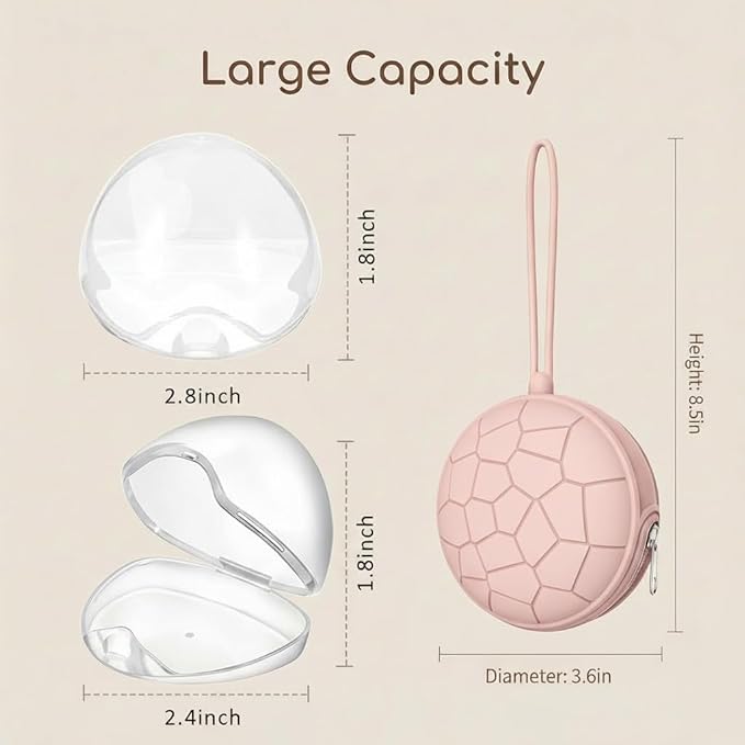 Smlpuame 4 Pack Pacifier Holder Case Set,2 Silicone Portable Pacifier Cover Pouch Bag for Diaper Bags Baby Carriage with 2 Transparent Pacifier Storage Container Box,Easy to Clean,(Pink & Grey)