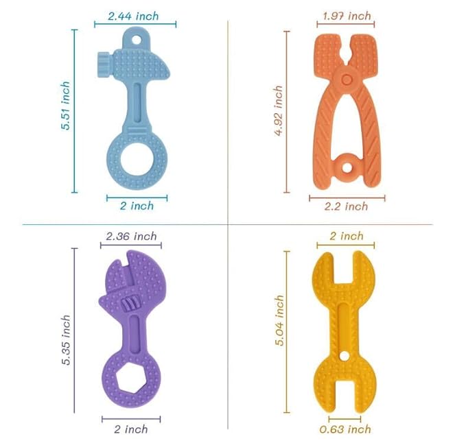 Chuya Baby Teether Toys, Chew Toy, Baby Teething Toys Teething Relief for Infant Toddlers, Hammer Wrench Easy to Hold Silicone BPA-Free (4 Pack)
