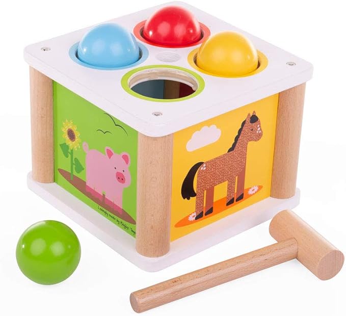 Bigjigs Toys - Tap Tap Ball & Wooden Hammer Toy, Ball Drop Toys, Pounding Toy Hammer, Hammer Toys for 1 Year Old, Educational Toys for Babies, Baby Wooden Toys