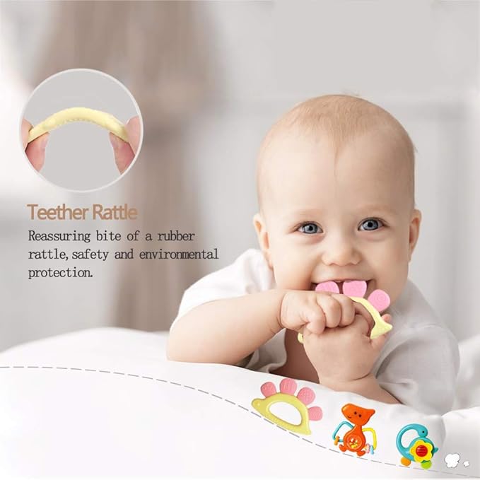 Yiosion Baby Rattles Sets Teether, Shaker, Grab and Spin Rattle, Musical Toy Set, Early Educational Toys Gifts for 3, 6, 9, 12 Month Baby Infant, Newborn