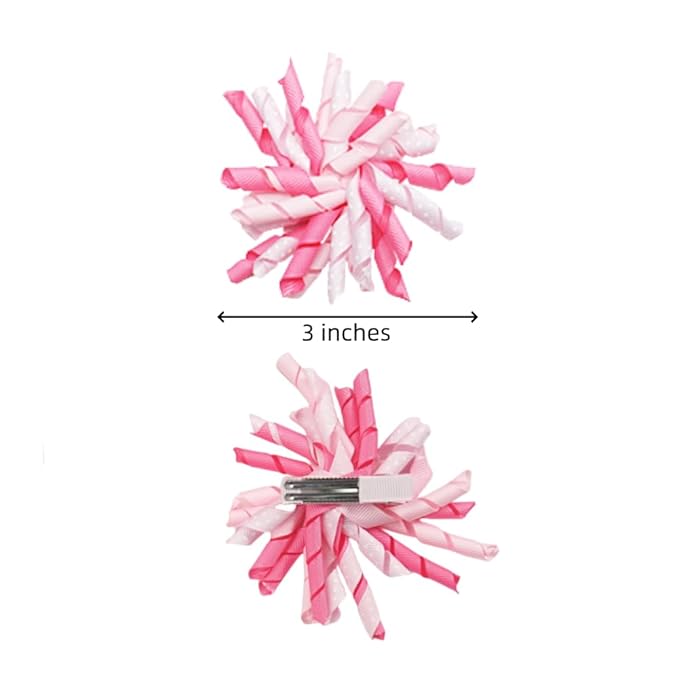 Yxiang 2PCS Pink Korker Bows for Girls 3'' Curly Bow Hair Clip Ribbon Ponytail Bows Alligator Clip Hair Barrette for Girls Toddlers Kids (Pink)