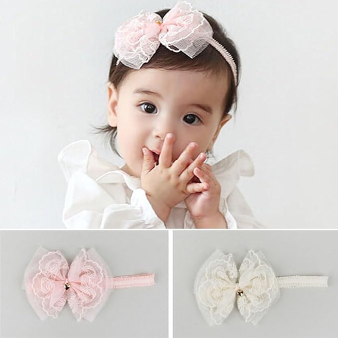Lace Flower Bow Baby Girls Headband Pink Knot Infant Wrap Soft Chiffon Elastic Baby Turban Hair Band for Newborn Infant Toddler Kids (Pink D)