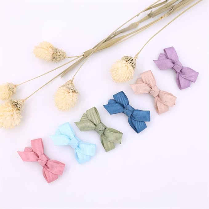 12 PCS Baby Bow Bangs Hair Clips Tiny Snap Clip for Infant Toddler Girl Mini Grosgrain Ribbon Hair Bow Barrettes Girls Hair Accessories (1.75" jojo bow Macaroon 12 PCS)
