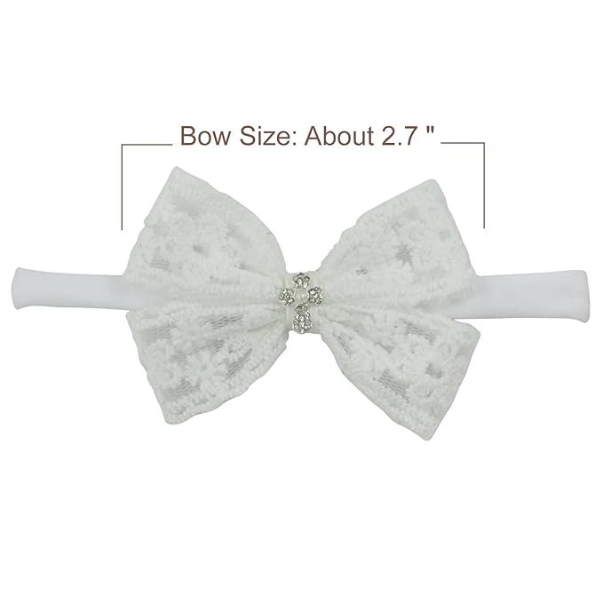 Nihao Baby Off White Lace Bow Small Baptism Headband for Baby Girls -2 PCS