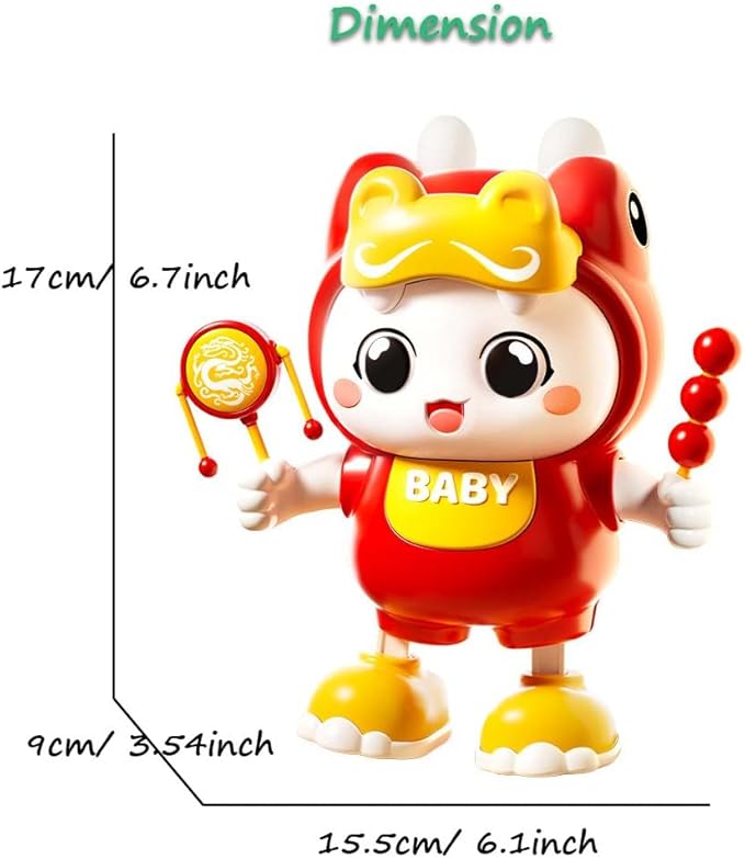 Miracland Dancing Dragon Toy, Traditional Chinese Dragon Musical Toy Baby Crawling Toy Baby Head-up Exercise Toy Baby Dragon Tummy Time Toy with Music & Lights| Legs Move Sideways| Body Twist