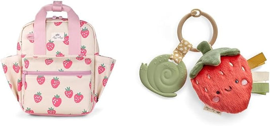 Itzy Ritzy Toddler Backpack with Adjustable Straps, 2 Side Pockets & Spacious Interior plus Itzy Pal Infant Toy & Teether with Lovey, Crinkle Sound & Silicone Teether