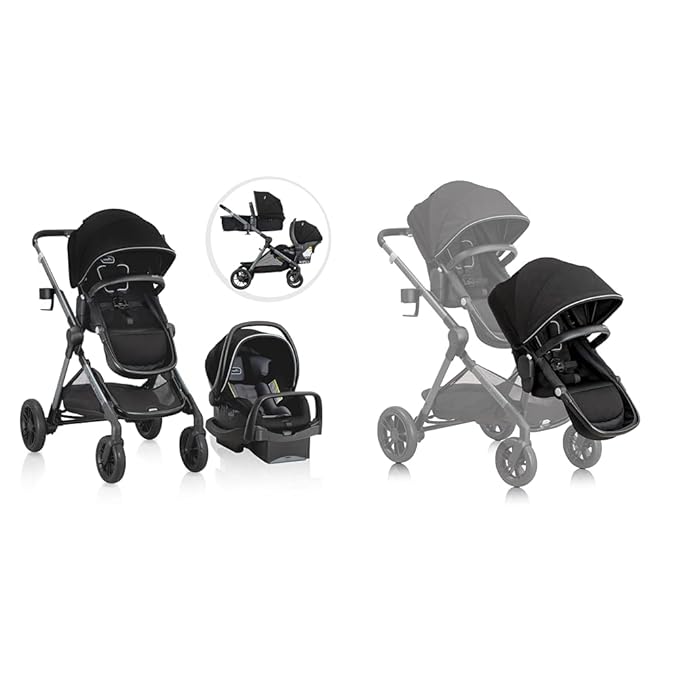 Evenflo Pivot Xpand Modular Travel System with LiteMax Infant Car Seat with Anti-Rebound Bar (Ayrshire Black) & Pivot Xpand Second Seat (Ayrshire Black)