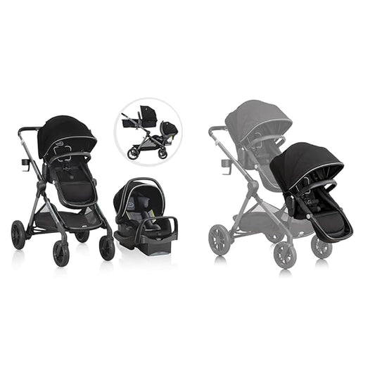 Evenflo Pivot Xpand Modular Travel System with LiteMax Infant Car Seat with Anti-Rebound Bar (Ayrshire Black) & Pivot Xpand Second Seat (Ayrshire Black)