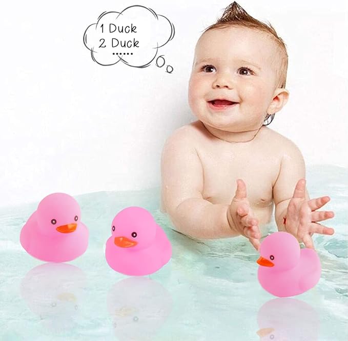 umbresen Pink Rubber Ducks Preschool Bath Toys Bathtub Duckies Gift for Baby Shower Infants Toddlers Car Pool Float Halloween Adults Party Favors Carnival Decorations (Small Pink 2.2''-12pcs)