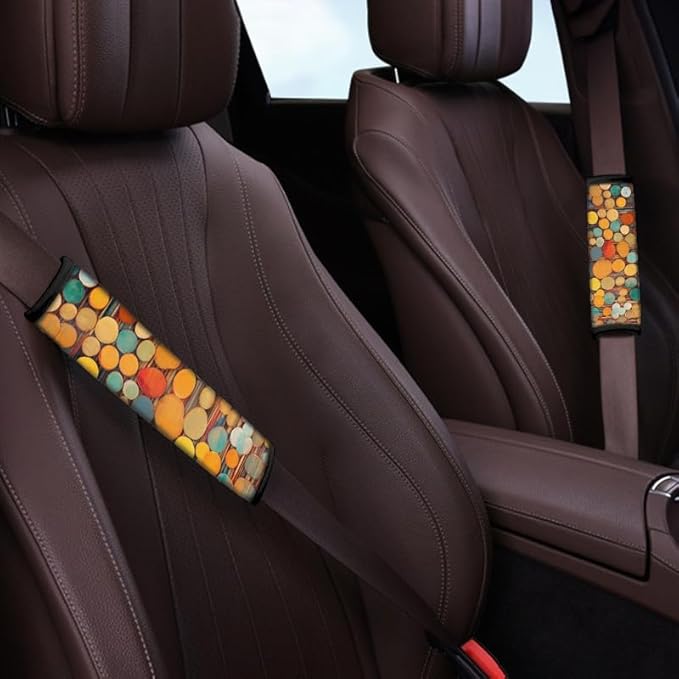 Rainbow Cobblestone Print 2Pcs Car Seat Belt Strap Cover Colorful Art Tree Ring Oil Painting Shoulder Strap Pad Car Interior Accessories Soft & Comfortable Seat Belt