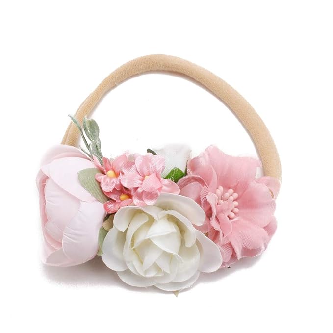 OOSAKU Baby Girl Flower Headbands Set Elastic Floral Headbands 3pcs Soft Nylon Hair Band for Newborn Toddler Hair Accessories