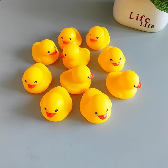 10Pcs Mold Free Yellow Rubber Ducks Waterproof Bath Duck Toys for Toddlers Boys Girls, No Hole Yellow Ducky in Bulk Baby Shower Toy Birthday Party Favors Gift Classroom Summer Beach Pool Party Games