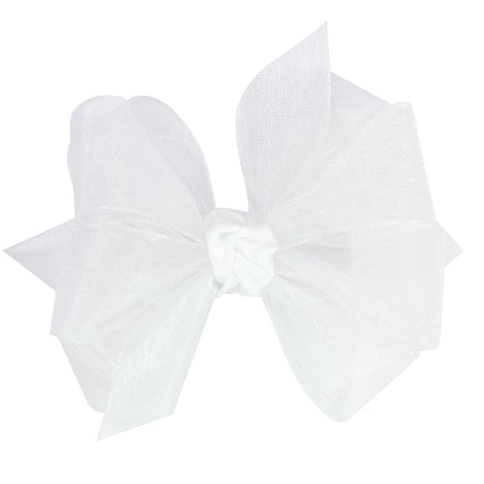 Wee Ones Girls' Organza Double Hair Bow on a WeeStay Clip with Satin Knot Center, Mini, White