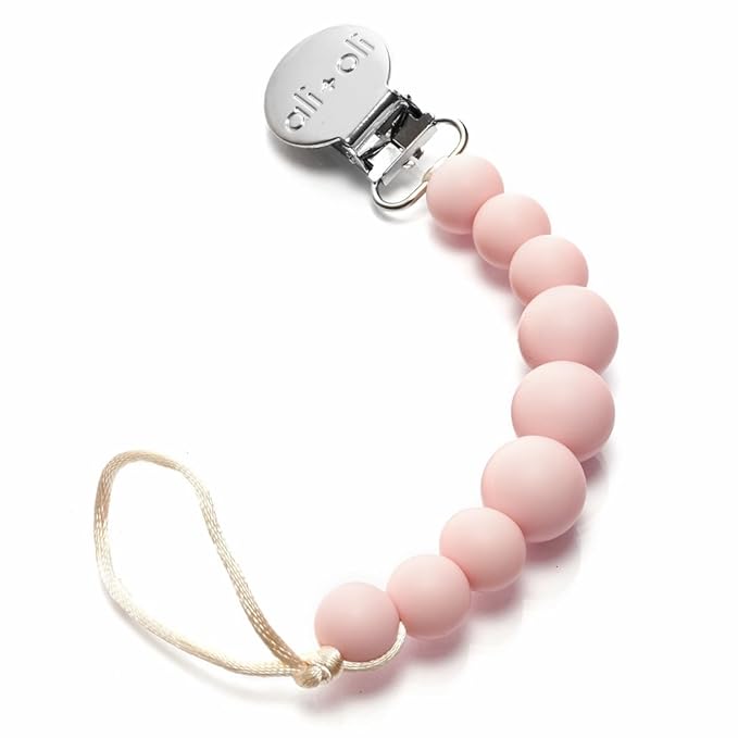 Ali+Oli Silicone Pacifier Clip for Baby (Pink) 100% Food-Grade BPA Free Newborn Pacifier Holder Infant Binky Clip for Baby Boy or Girl