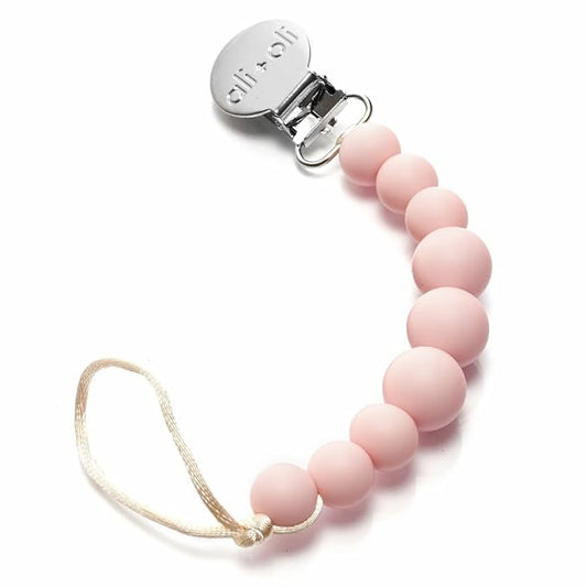 Ali+Oli Silicone Pacifier Clip for Baby (Pink) 100% Food-Grade BPA Free Newborn Pacifier Holder Infant Binky Clip for Baby Boy or Girl