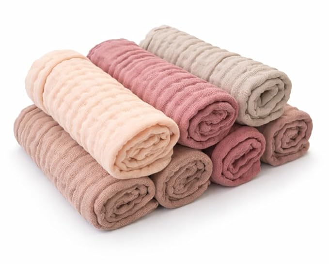 Baby Washcloths, 7-Pack, 100% Cotton Soft Absorbent, 6-Layer Muslin Wash Cloths and Face Towels, Baby Bath Essentials for Newborns, Babies and Toddlers, 12x12 inches (Pastel)