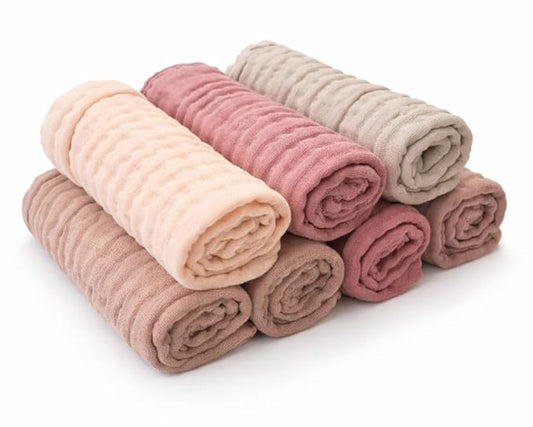 Baby Washcloths, 7-Pack, 100% Cotton Soft Absorbent, 6-Layer Muslin Wash Cloths and Face Towels, Baby Bath Essentials for Newborns, Babies and Toddlers, 12x12 inches (Pastel)