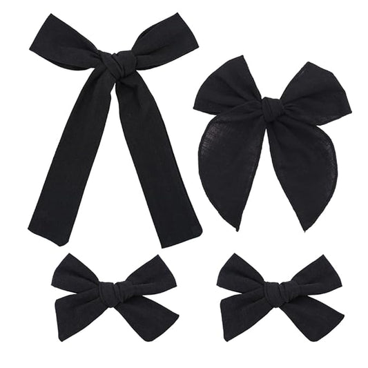 3 Styles Hair Bow Clips for Little Girls Toddler Baby Mom Women Hair Barrettes Accessories 4 Pcs Cotton Linen Bows Black