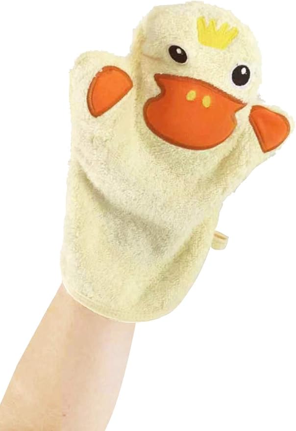 JN&LULU Baby Organics Bath Mitt Toddlers Bath Cotton and Soft Scrub Bathing Loofah Baby Shower Gifts (Duck)