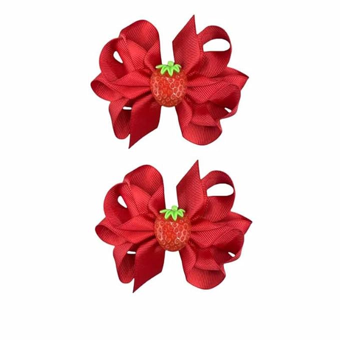 Strawberry Snap Clips Baby Girls Fruit Hair Bow Clips Strawberry Hair Ring Tie BBW24 (Set-M)