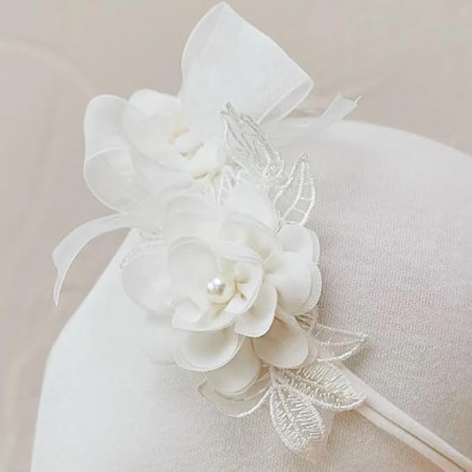 White Lace Flower Headband for Baby Girls Toddler Christening Baptism Hairband Soft Lace Floral Birthday Party Hair Accessories for Newborn Infants Kids (Style 11, One size)