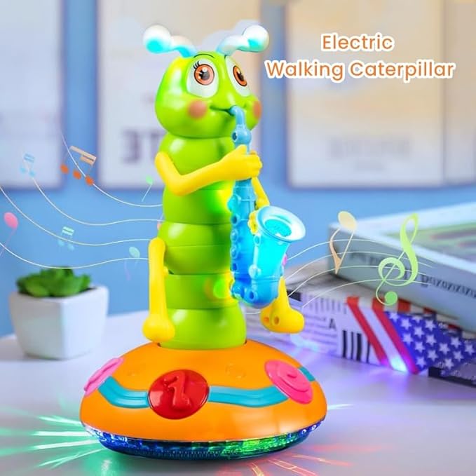Children's Electric Caterpillar Saxophone Musical Toys, Dancing Saxophone Caterpillar,Baby Sensory Toys with LED Lights for Toddler Boys Girls (Pink-1 Pcs)