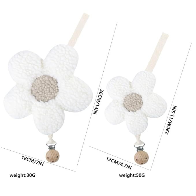 Baby Daisy Pacifier Clip Holder,Light and Soft Dummy Holder Binky Holder Handmade 2 Pack