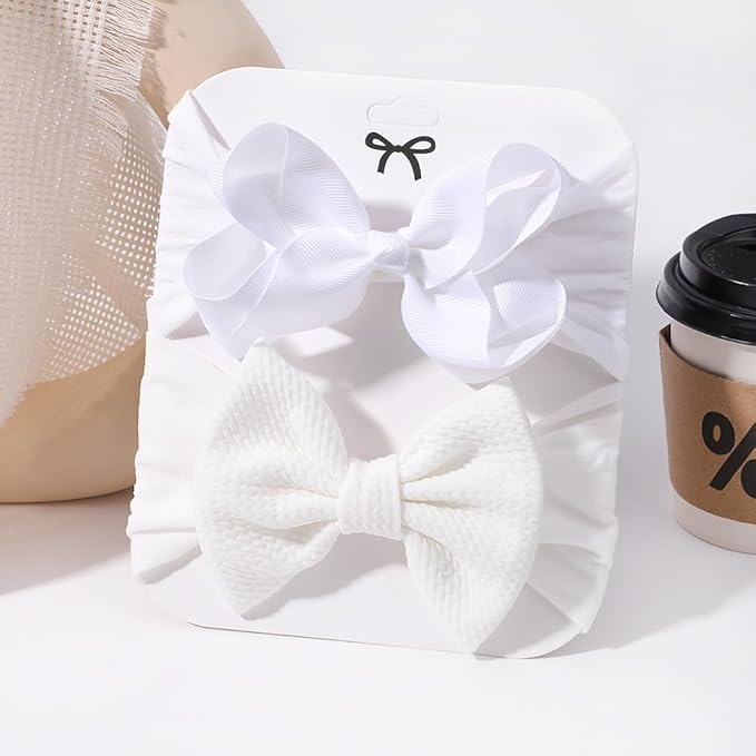 Baby Baptism Headband Lace Bow Headband Christening Headbands with Pearls TSFD30 (White Nylon Set)