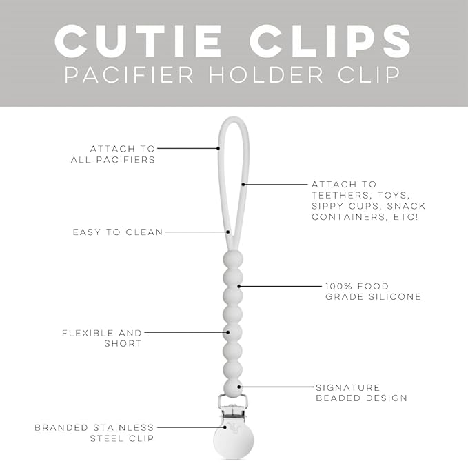 Ryan & Rose Cutie Clip Judy - Pacifier Clip Holder Silicone (Judy, Grey)