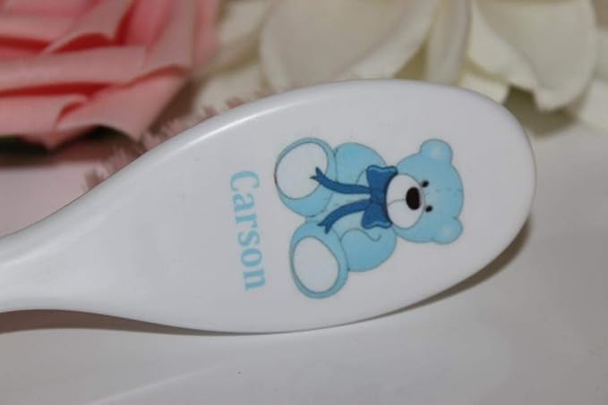 Personalized Gift - Personalized Baby Brush & Comb Set, Any Name, Soft Nylon Bristles, Blue Teddy Bear Design or Design Your own. Same Day Dispatch.