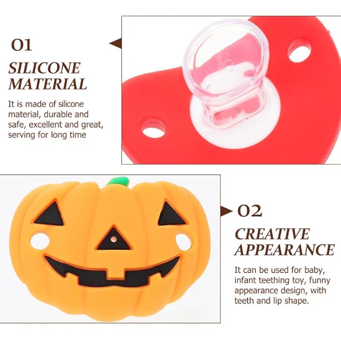 FRCOLOR 3-Pack Halloween Baby Pacifiers, Soft Silicone Pumpkin & Skull Soothers for Newborns, Funny Teething Relief Toy & Baby Shower Favors for Boys & Girls