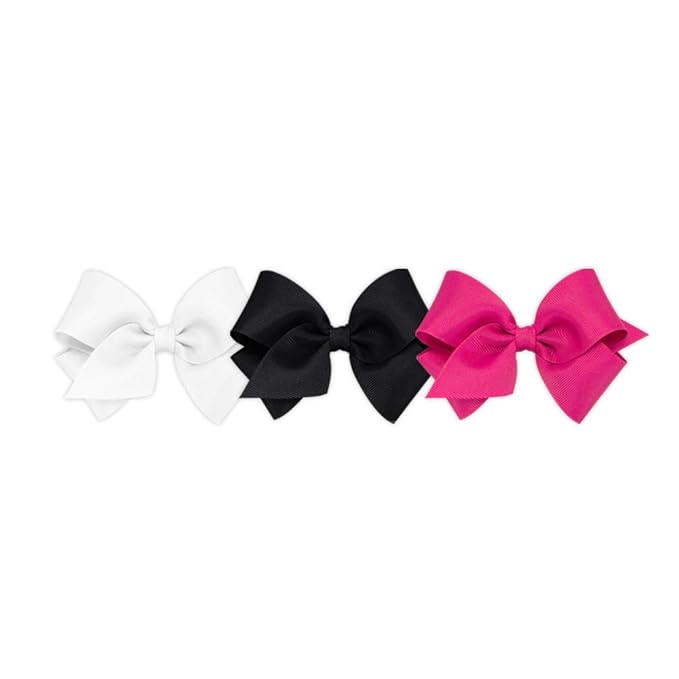 Wee Ones Girls' 3 pc Set Solid Grosgrain Variety Pack on a WeeStay No-Slip Hair Clip, Small, White, Black, and Shocking Pink
