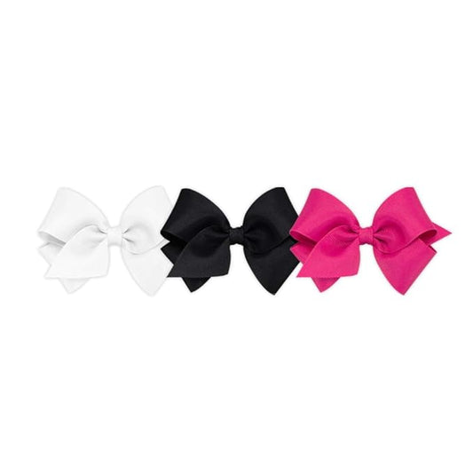 Wee Ones Girls' 3 pc Set Solid Grosgrain Variety Pack on a WeeStay No-Slip Hair Clip, Small, White, Black, and Shocking Pink