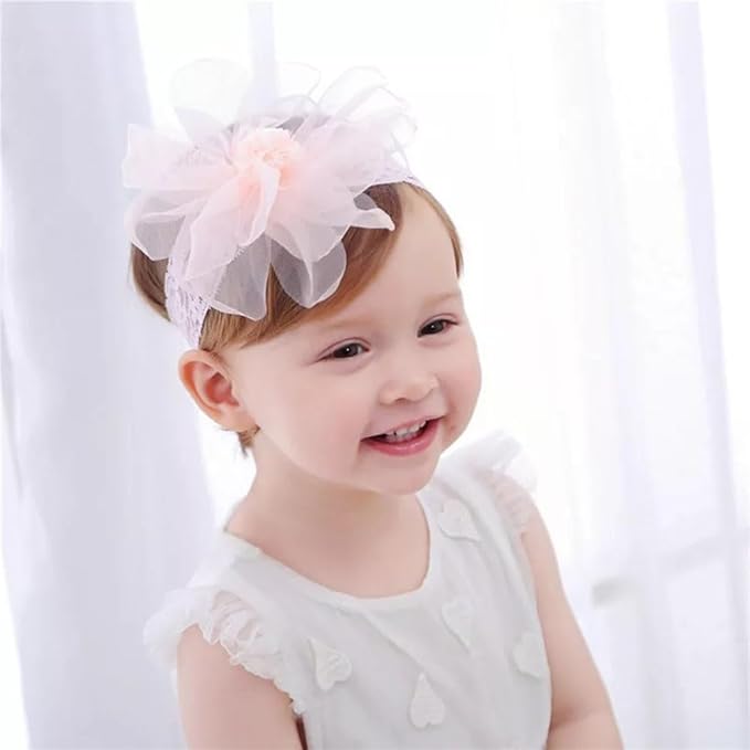 Lace Flower Bow Baby Girls Headband Pink Knot Infant Wrap Soft Chiffon Elastic Baby Turban Hair Band for Newborn Infant Toddler Kids (Pink B)