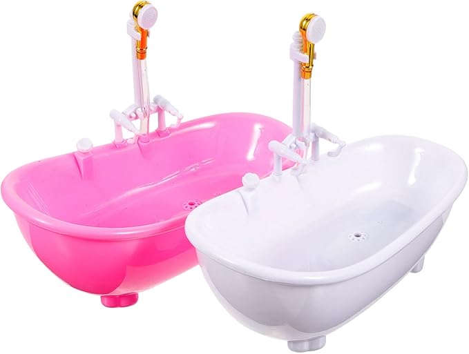 Yardwe Doll Bathtub Toy Set 2Pcs Miniature Bathtubs with Spray for Kids, Mini House Decor Prop for Kids, Play and Bath Time Fun