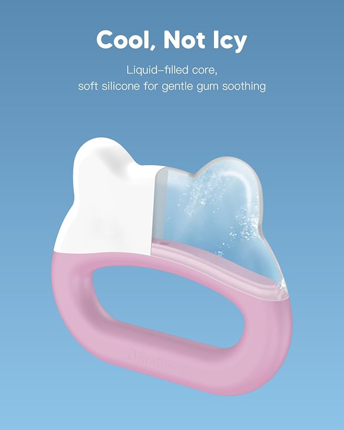 Water-Filled Freezable Baby Teether – Cooling Teething Toy for Babies 3+ Months, Gentle Comfort for Sore Gums, Includes Reusable Freezer Bags – Frog Pink