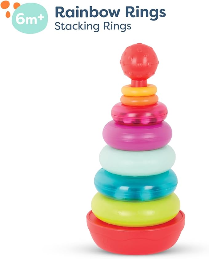B. toys – Colorful Stacking Rings Teether – Sensory Baby Rattles – Soft Textured Toys for Teething – Rainbow Stackable Rings for Babies & Toddlers 6+ Months