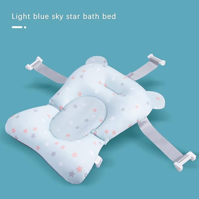 Baby Bath Cushion Pad Newborn Bathtub Mat Bath Supporter Net Bathtub Pillow Non-Slip Floating Bathing Tub Seat (Light Blue Star, One Size)