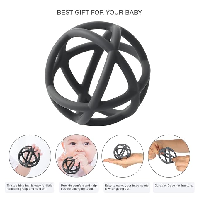 Baby Teether Ball Toy, BPA Free Silicone Soft Ball Easy to Hold Teether for Babies Ages 6 Months+ (Sage)