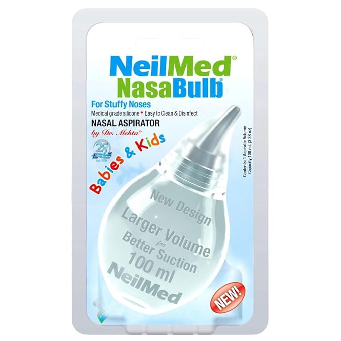 NeilMed NasaBulb Nasal Bulb Aspirator for Babies & Infants, Soft Silicone Tip, Clear Design, BPA & Latex Free, Sterilizable Large Size, 100 mL