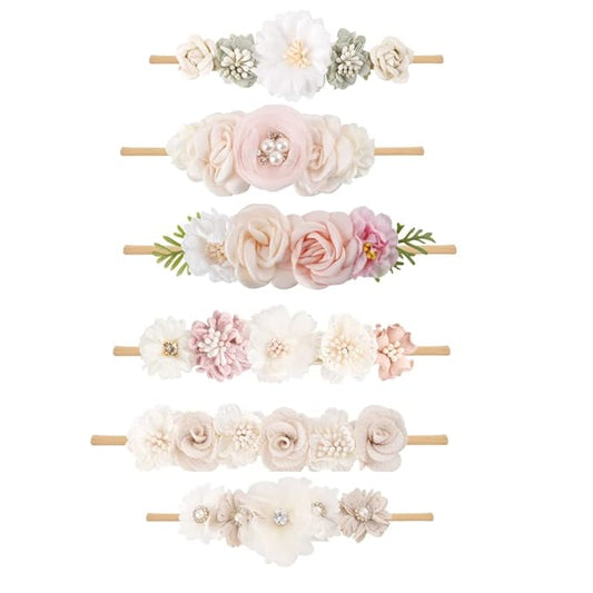 6pcs Baby Headbands Nweborn Flower Hair Bows for Girls-Infant Elastic Hair Band Bows Wraps Baby Headband Hair Accessories Gifts for Toddles