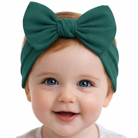 Baby Girl Headbands 0–6 Months – Newborn Infant Soft Cotton Handmade Bow Headband, Stretchy No Mark Baby Hair Accessories (Forest Green, 0-6 Month)